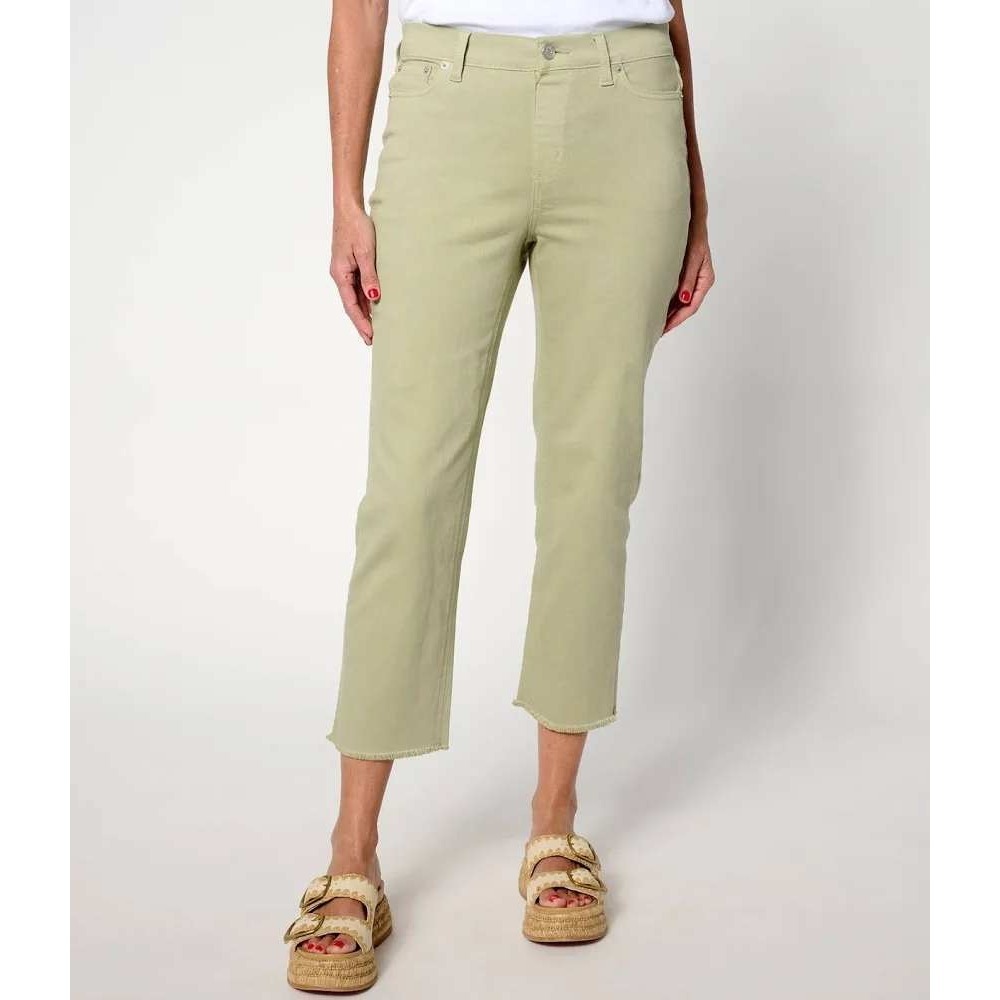 Denim & Co Easy Stretch Straight Leg Raw Hem Crop Pants Soft Khaki Plus 26